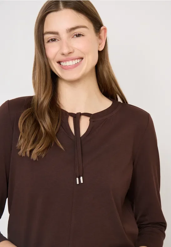 Cecil Damen 3/4-Arm Shirt mit Split Neck in Braun, Gr: L