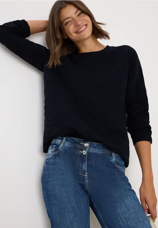 Thumbnail - Cecil Damen Strukturmuster Sweatshirt in Blau, Gr: XL