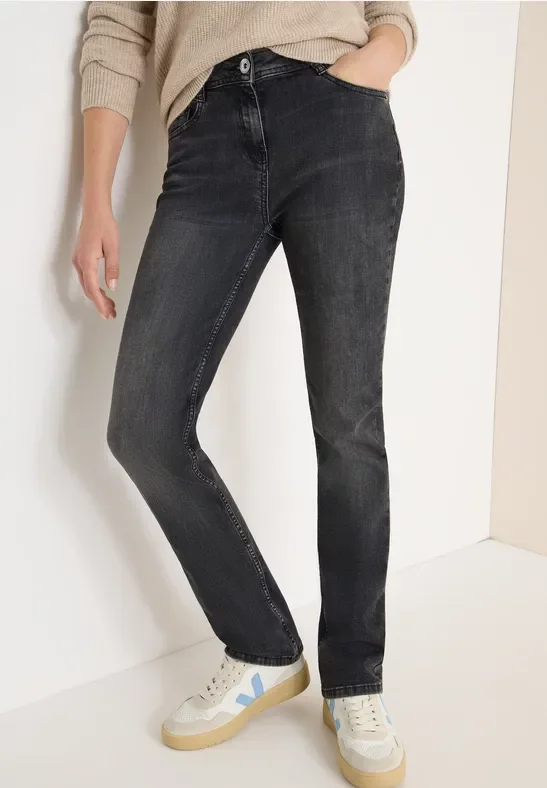 Cecil Damen Straight Leg Jeans in Grau, Gr: 38