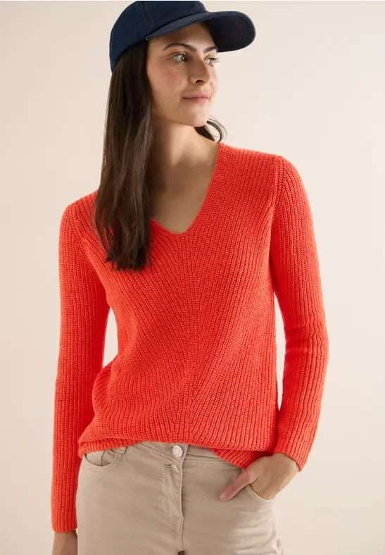 Cecil Damen Strukturpullover in Orange, Gr: XS