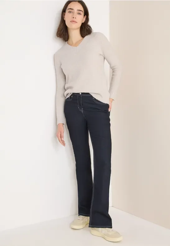 Cecil Damen Bouclé V-Neck Pullover in Grau, Gr: XS