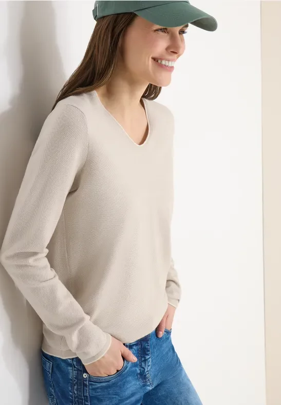 Cecil Damen Two-Tone Pullover in Beige, Gr: XXL