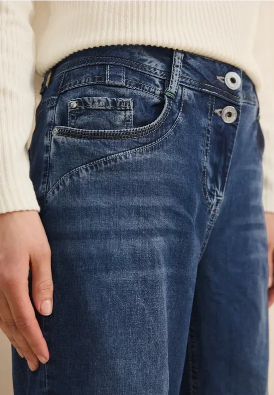 Cecil Damen Wide Leg Lyocellmix Jeans in Blau, Gr: 34