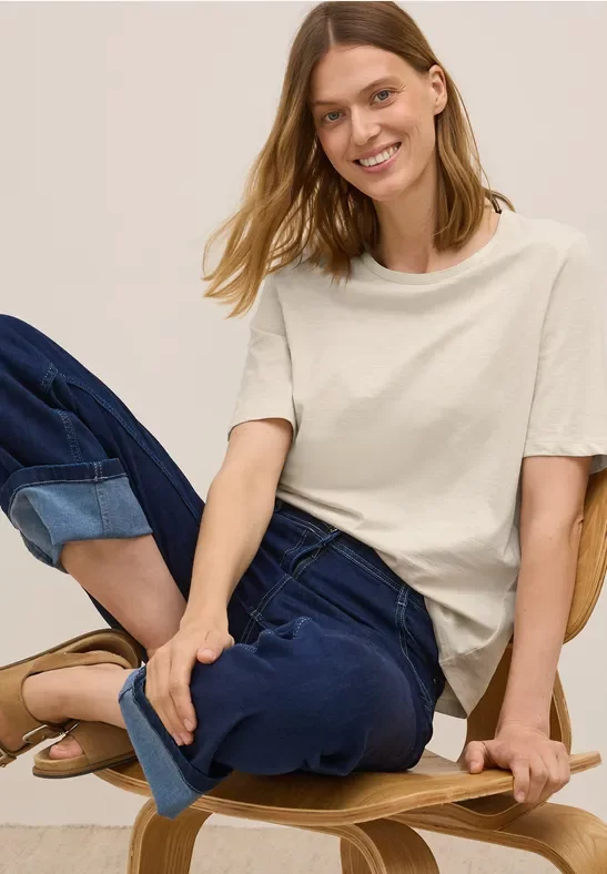 Cecil Damen Basic T-Shirt in Beige, Gr: XL