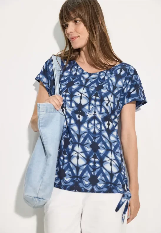 Cecil Damen Bedruckte T-Shirt-Bluse in Blau, Gr: XS