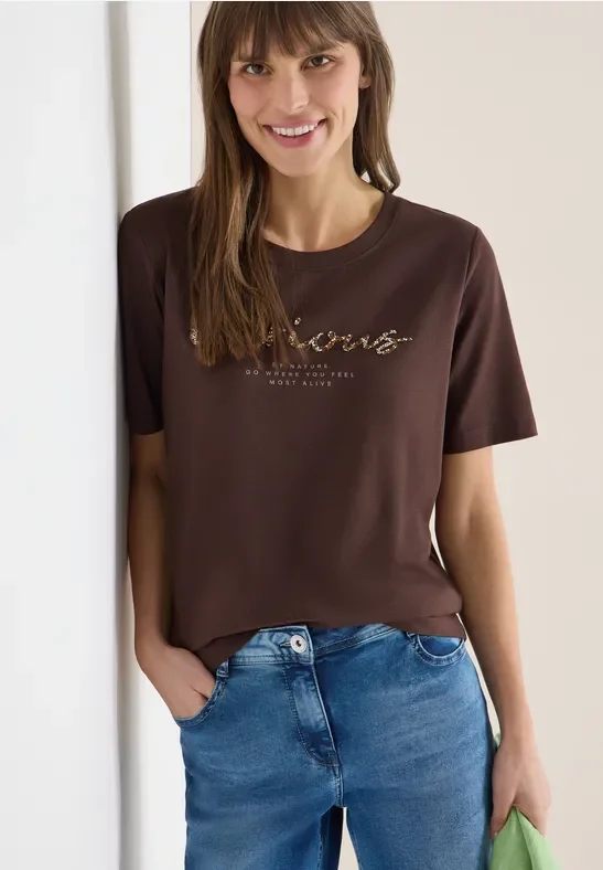 Cecil Damen T-Shirt mit Frontprint in Braun, Gr: L