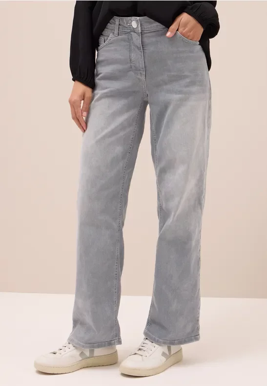 Cecil Damen Wide Leg Jeans in Grau, Gr: 30