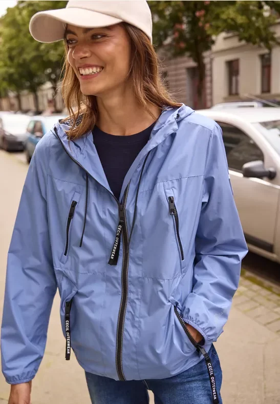 Thumbnail - Cecil Damen Jacke mit Kapuze und Tunnelzug in Blau, Gr: M