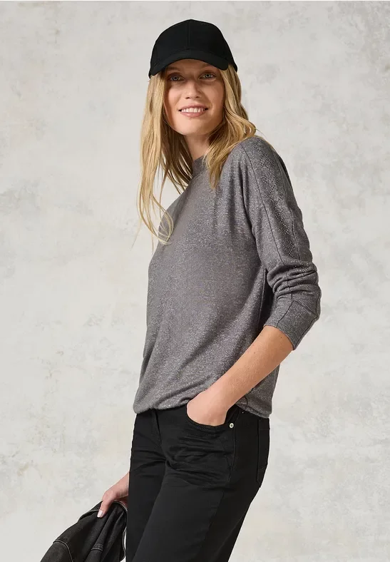 Thumbnail - Cecil Damen Langarmshirt mit Glitzer in Grau, Gr: L