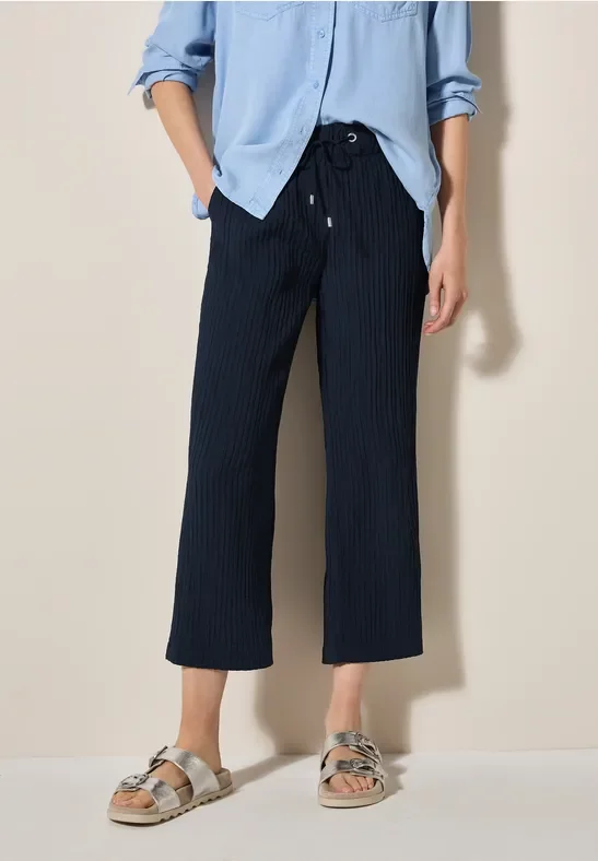 Thumbnail - Cecil Damen Wide Leg Strukturhose in Blau, Gr: L