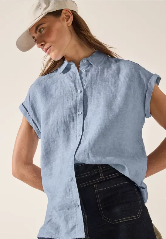 Cecil Damen Chambray Leinenbluse in Blau, Gr: L
