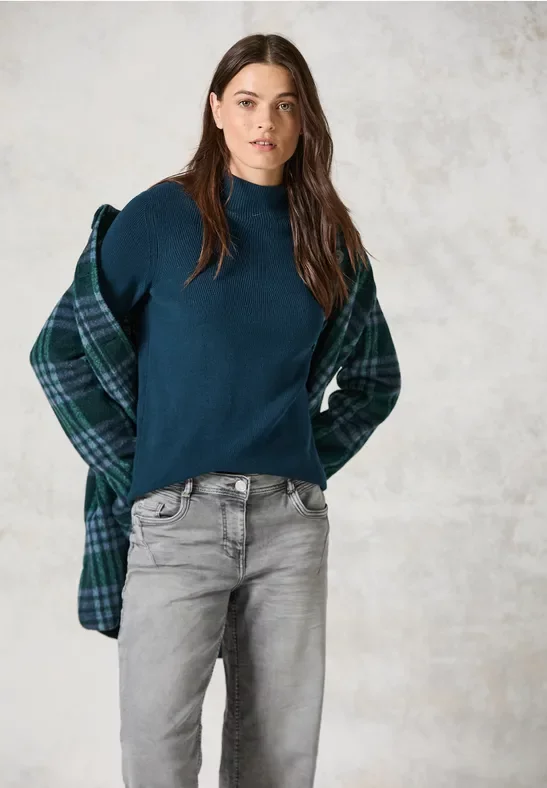 Cecil Damen Pullover mit Strukturmix in Blau, Gr: XXL