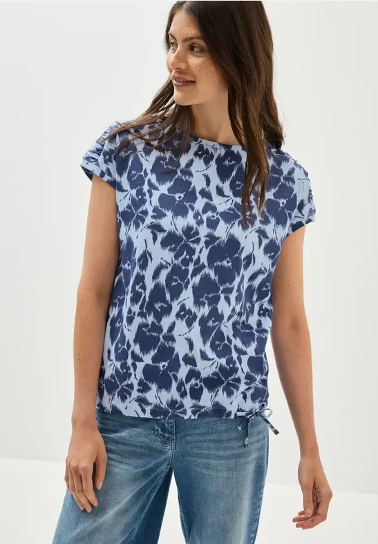 Cecil Damen Print Shirt mit Raffung in Blau, Gr: XS