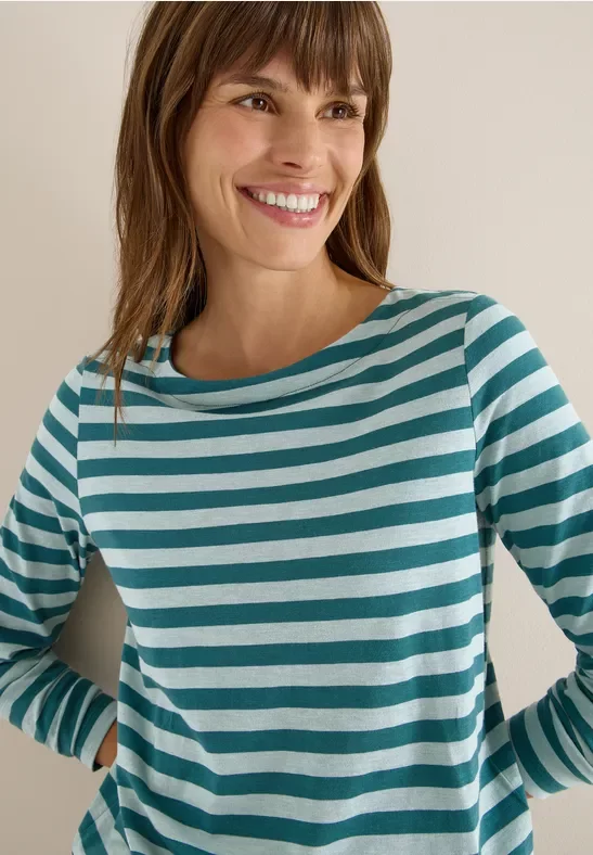 Cecil Damen Gestreiftes Basic Shirt in Grün, Gr: XL