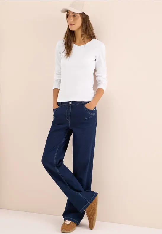 Cecil Damen V-Neck Langarmshirt in Weiß, Gr: S