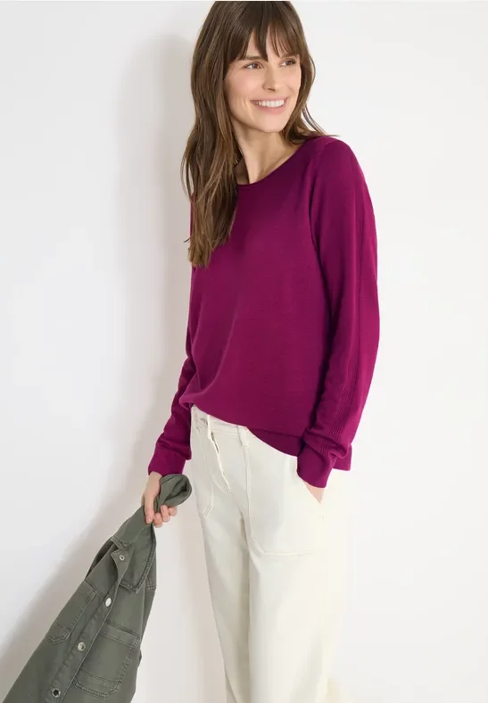 Cecil Damen Pullover in Unifarbe in Pink, Gr: XL