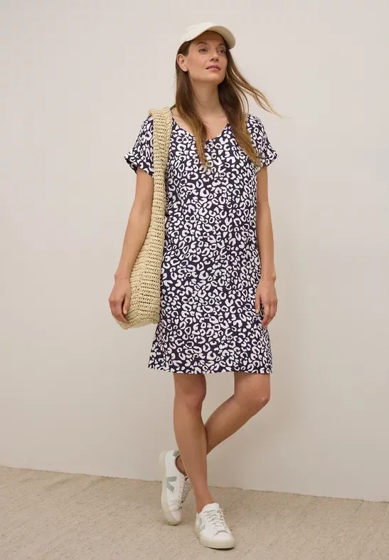 Thumbnail - Cecil Damen Crepe Leo Kleid aus Viskose in Blau, Gr: XL