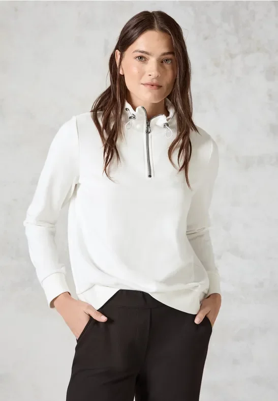 Cecil Damen Sweatshirt mit Stickerei in Weiß, Gr: XXL