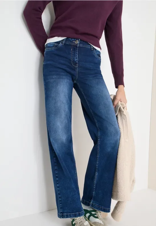 Cecil Damen Wide Leg Jeans in Blau, Gr: 38