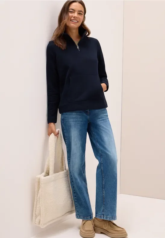 Cecil Damen Sweatshirt mit Zipper in Blau, Gr: XL