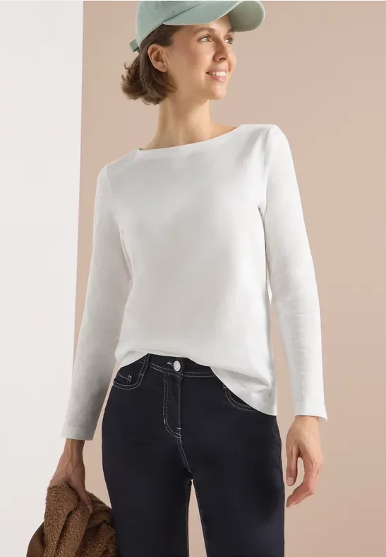 Cecil Damen Basic Langarmshirt in Weiß, Gr: 3XL