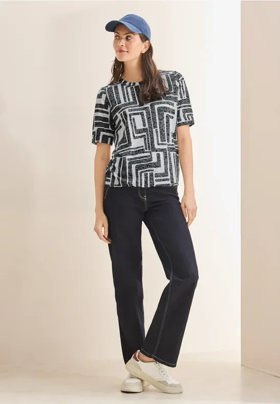 Cecil Damen T-Shirt in Ausbrenner-Optik in Blau|Weiß, Gr: XXL