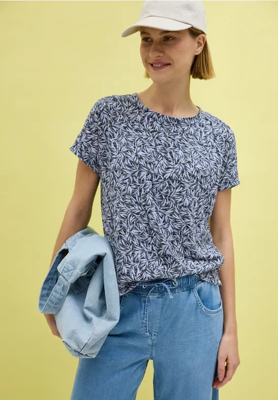 Cecil Damen Ausbrenner Shirt mit Print in Blau, Gr: S