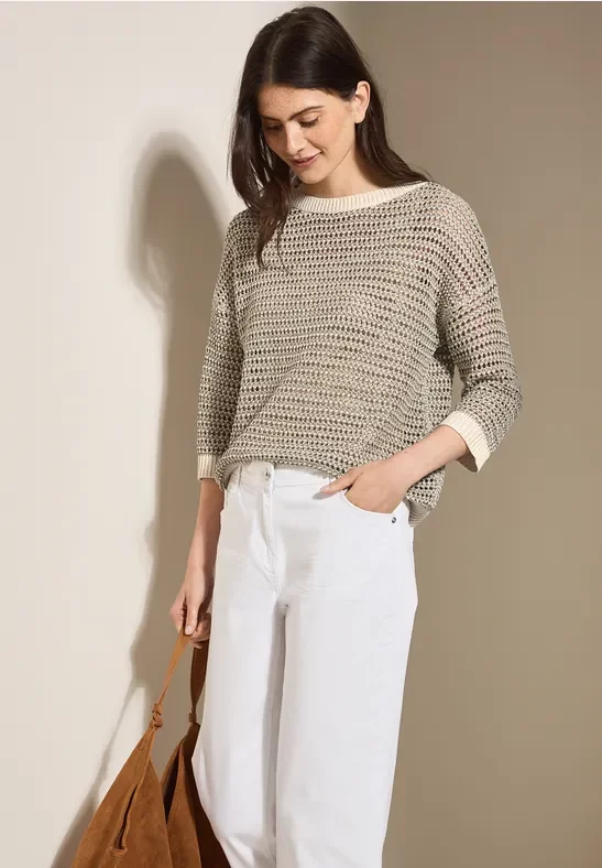 Thumbnail - Cecil Damen Glitzernder Strukturpullover in Beige, Gr: XXL