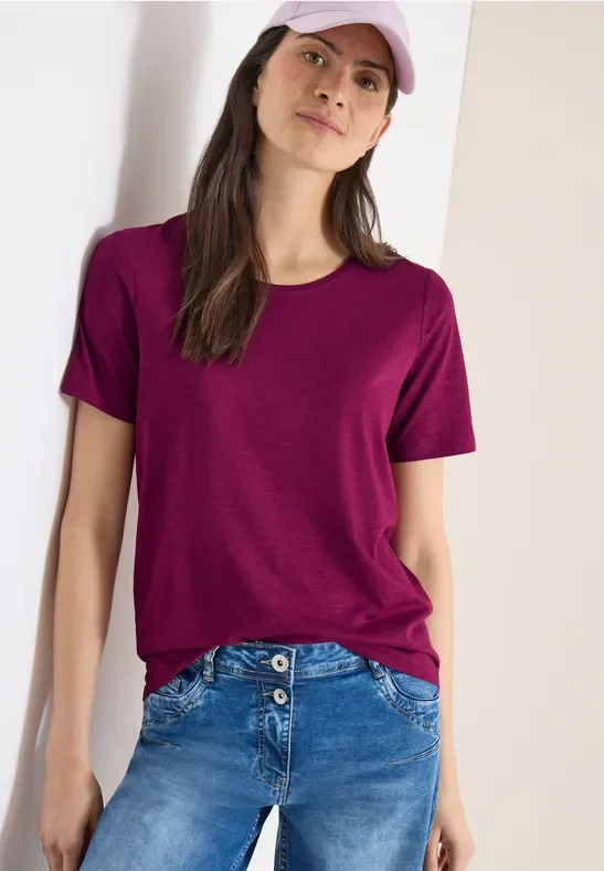 Cecil Damen Basic T-Shirt mit Rundhals in Pink, Gr: L
