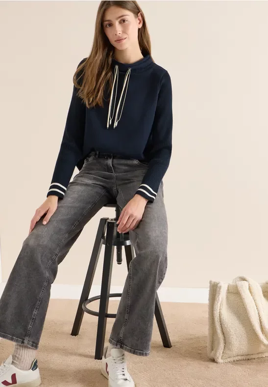 Cecil Damen Sweatshirt mit Strickärmeln in Blau, Gr: L