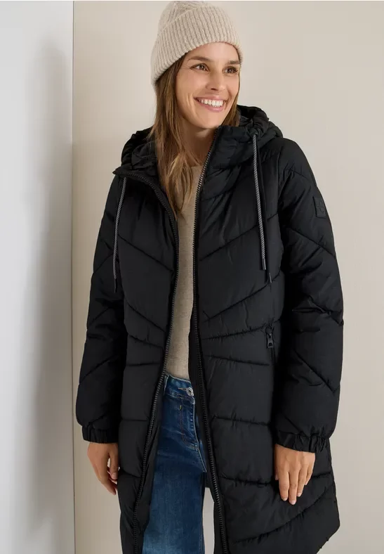 Thumbnail - Cecil Damen Steppmantel mit Kapuze in Schwarz, Gr: XS