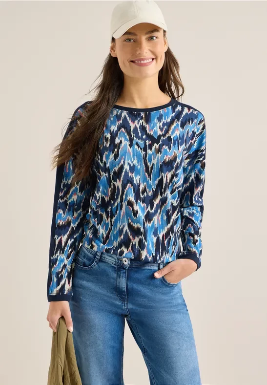 Cecil Damen Gemustertes Shirt mit Tape in Blau, Gr: 3XL