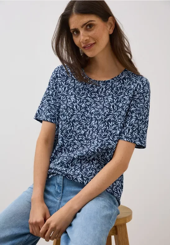 Cecil Damen Gemustertes Basic T-Shirt in Blau, Gr: XL