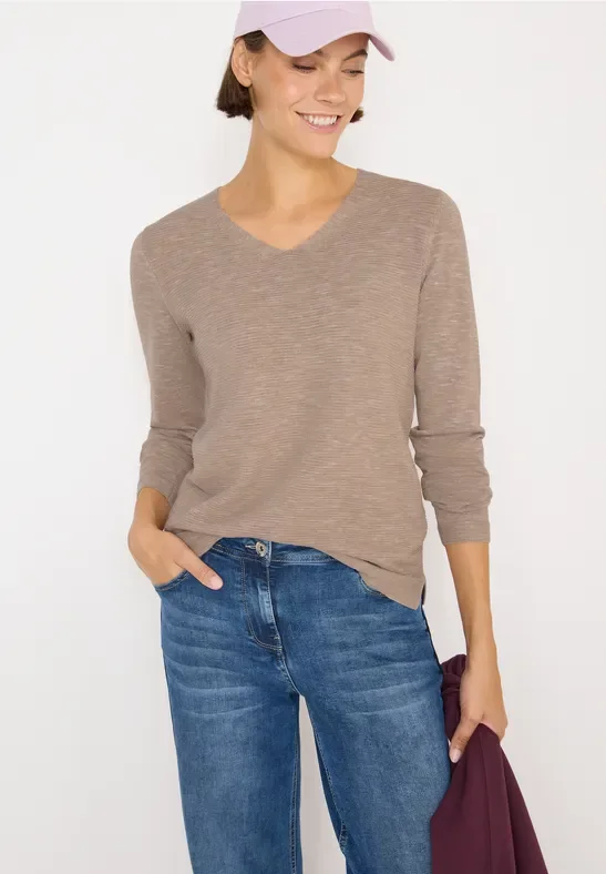 Cecil Damen V-Neck Pullover in Beige, Gr: S