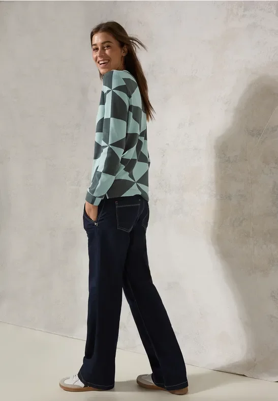 Cecil Damen Gemustertes Ottoman Shirt in Grün, Gr: XL