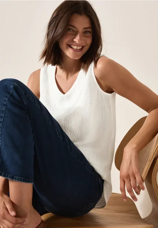 Cecil Damen Musselin Blusentop in Weiß, Gr: 3XL