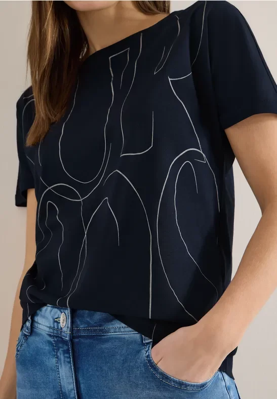 Cecil Damen T-Shirt mit Folienprint in Blau, Gr: XXL