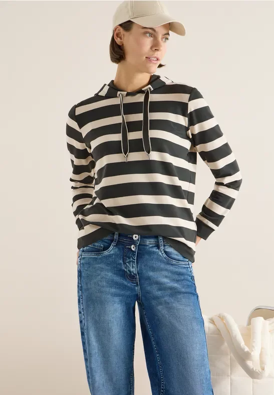 Cecil Damen Gestreiftes Hoodie-Shirt in Grün, Gr: XL