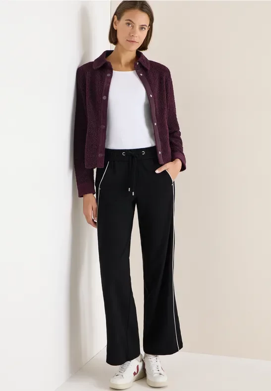 Cecil Damen Wide Leg Hose mit Tape in Schwarz, Gr: XS