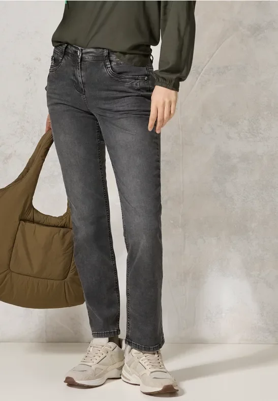 Thumbnail - Cecil Damen Jeans mit Bouclé-Detail in Grau, Gr: 36