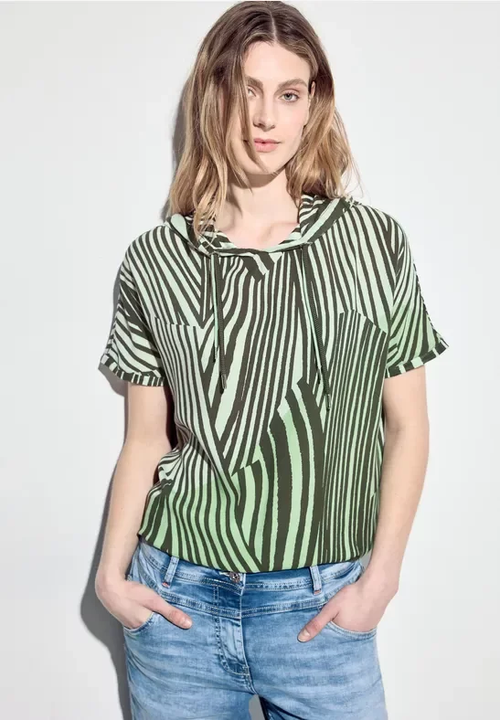 Thumbnail - Cecil Damen T-Shirt mit Kapuze in Grün, Gr: XXL