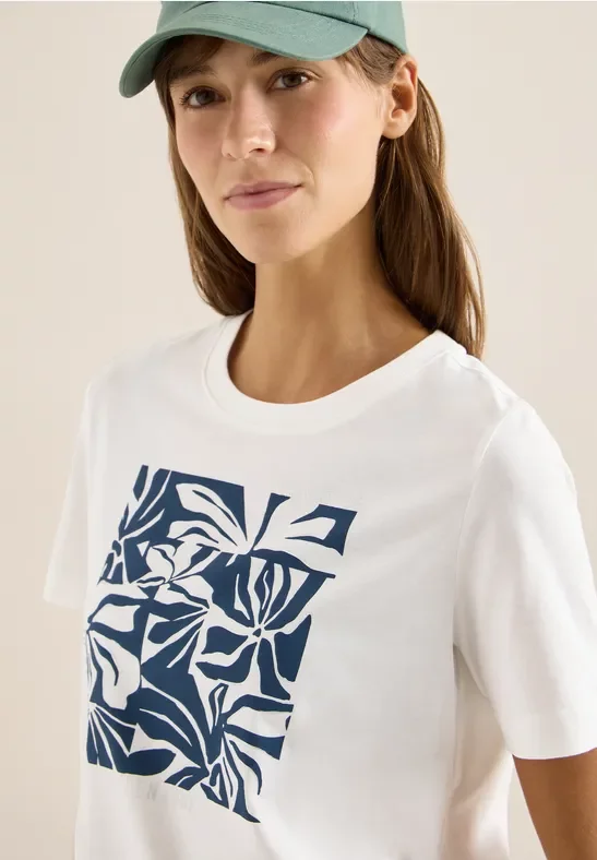Cecil Damen T-Shirt mit Rundhals und Frontprint in Weiß, Gr: M