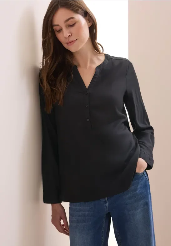 Thumbnail - Cecil Damen Bluse in Unifarbe in Schwarz, Gr: L