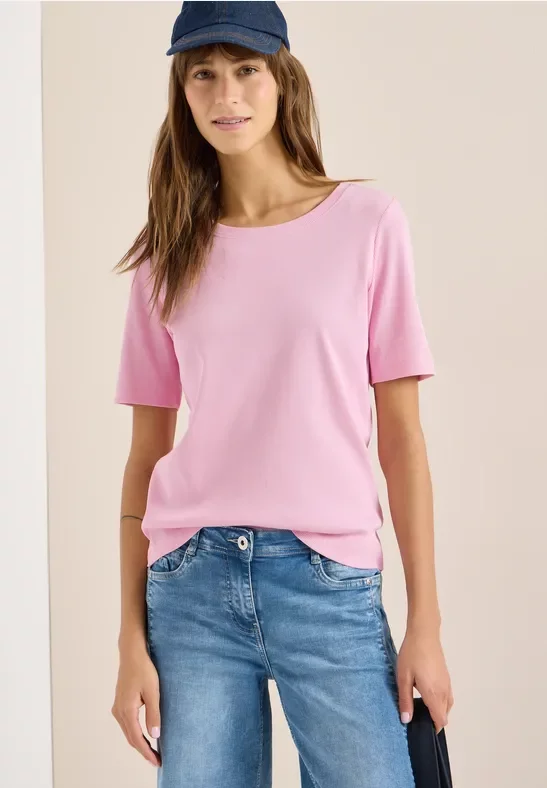 Cecil Damen Basic T-Shirt in Rippstruktur in Rosa, Gr: 3XL
