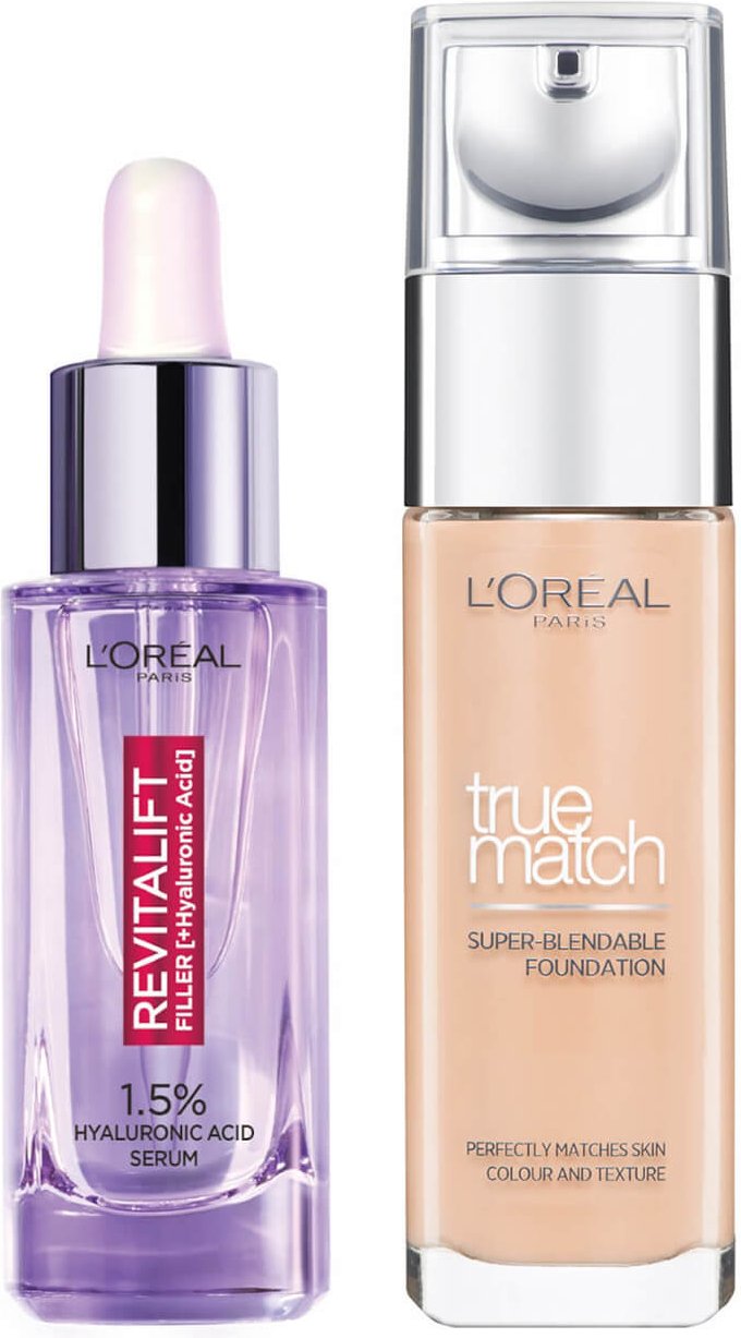 L'Oreal Paris Hyaluronic Acid Filler Serum und True Match Hyaluronic Acid Foundation Duo (verschiedene Farbtöne) - 5C Ro...