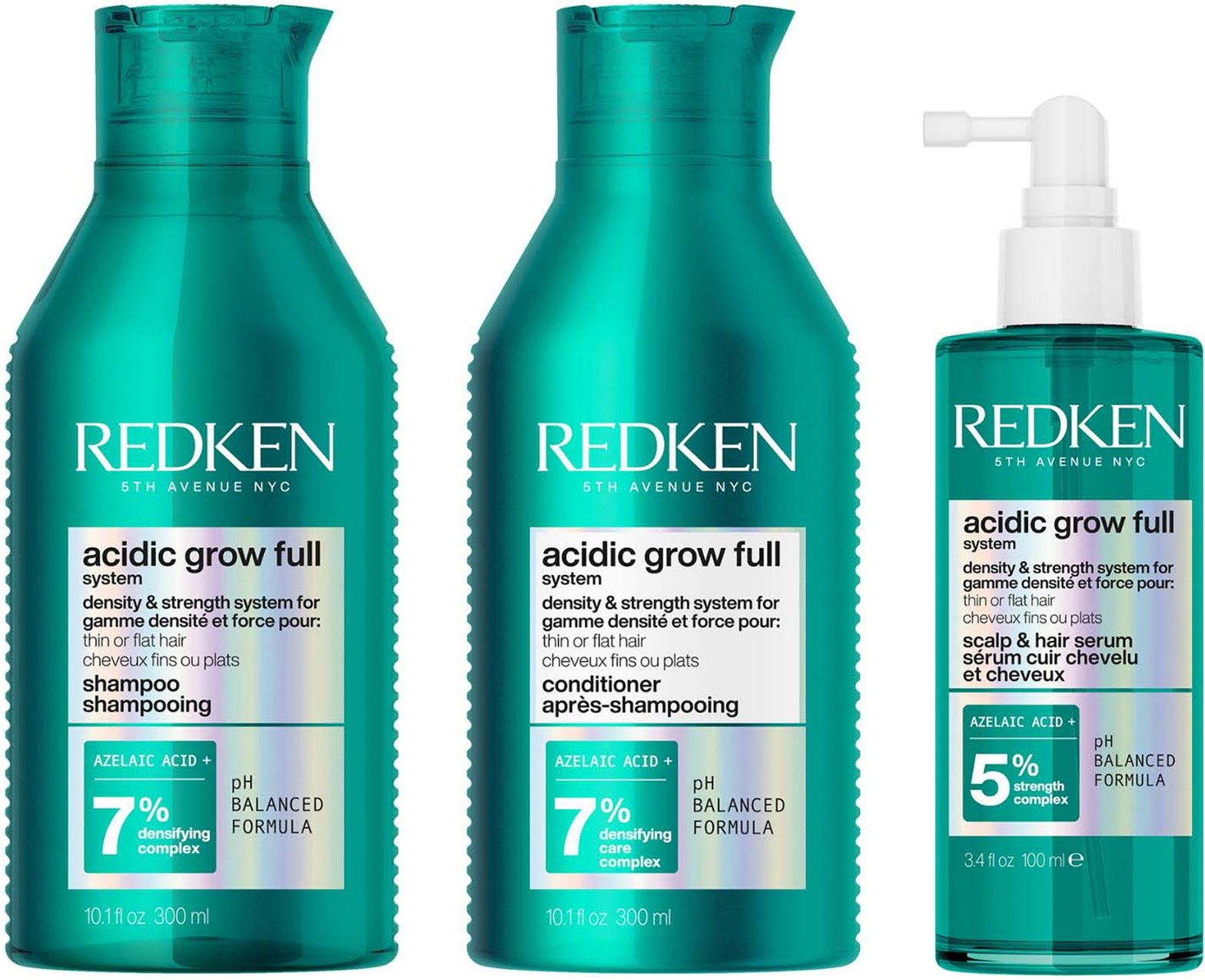 Redken Acidic Grow Full System Shampoo 300ml, Conditioner 300ml & Serum 100ml Bundle