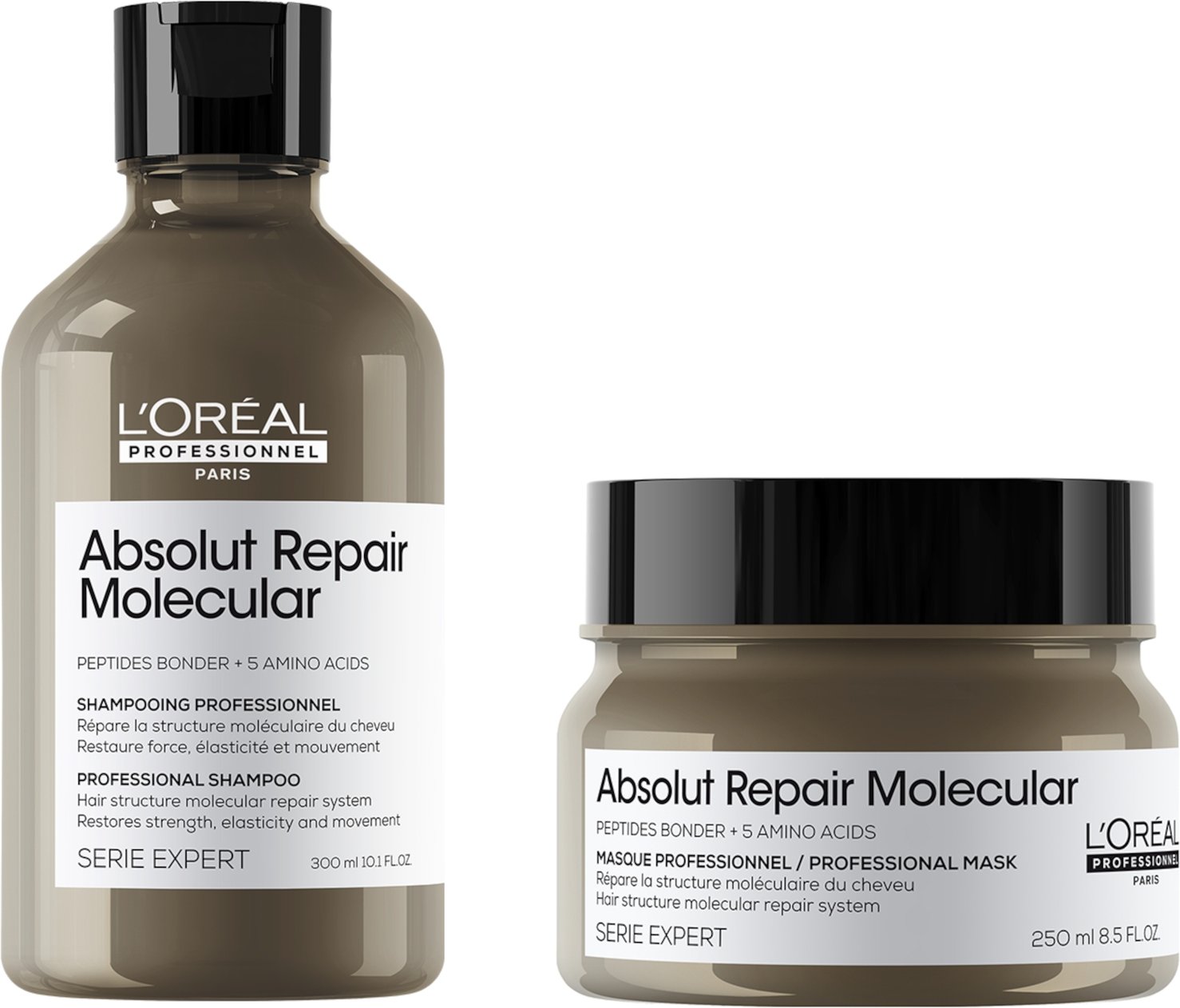 L'Oréal Professionnel Absolut Repair Molecular Shampoo 300ml and Rinse-Off Mask 250ml Set for Damaged Hair