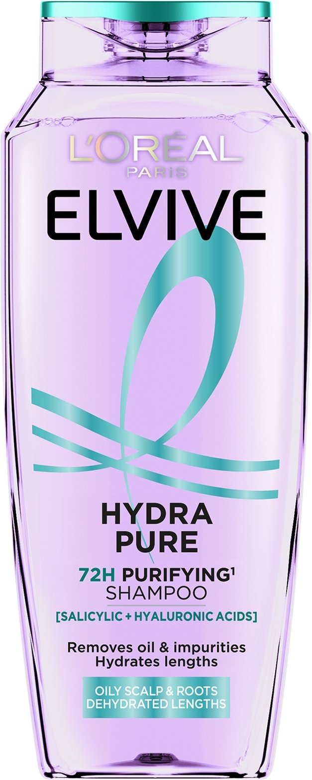L’Oréal Paris Elvive Hydra Pure 72H Purifying Shampoo with Hyaluronic & Salicylic Acids for Oily Scalp & Dehydrated Leng...