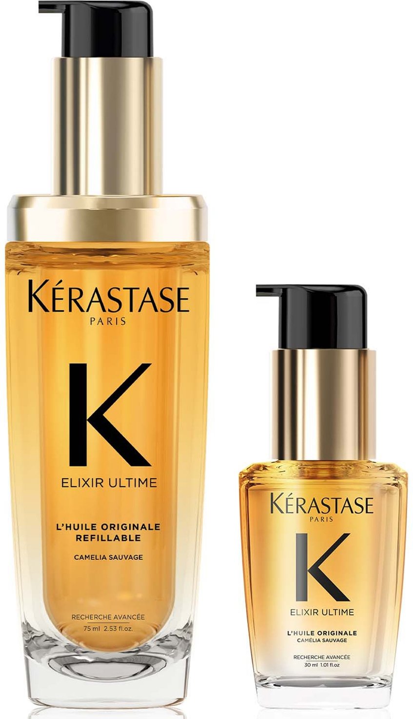 Kérastase Elixir Ultime L'Huile Originale Hair Oil 75ml and Elixir Ultime Hair Oil 30ml Travel Size Duo for All Hair Typ...