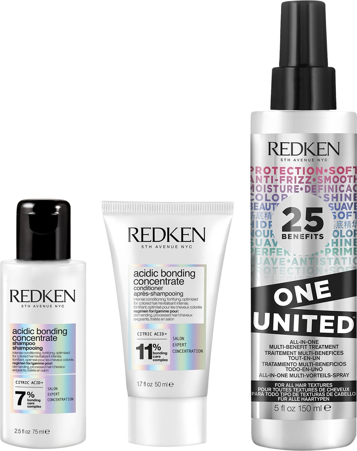 Redken Acidic Bonding Concentrate Shampoo and Conditioner with One United Spray Bundle for Healthy Looking Hair